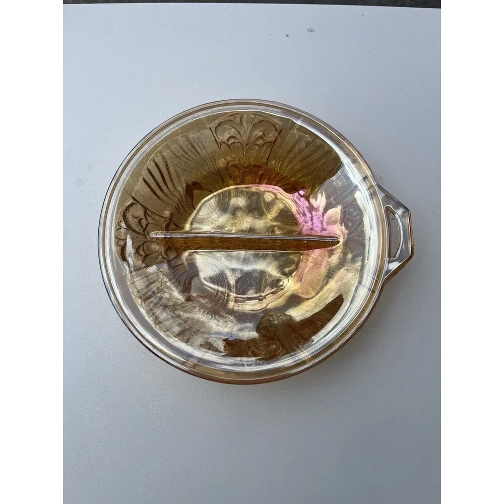 Vintage Carnival Glass Divided Handled Antique Killarney Marigold‎ Serving Dish